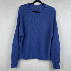 Gap Roll Neck Sweater Royal Blue Cotton Crew Heavy Knit Fisherman Prep Wmn L NWT